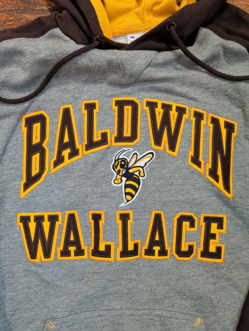 Champion Baldwin Wallace Yellow Jackets Gray and Brown Hooded Sweatshirt - Picture 2 of 5